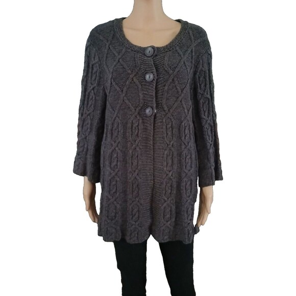 Jillian Nicole Knit Sweater 1X Bulky Casual Cardigan Cable Charcoal Snap Buttons - Picture 1 of 7